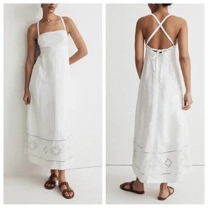 MADEWELL EYELET TIE BACK CAMI MIDI EMBROIDERED DRESS WHITE NWOT $138 4